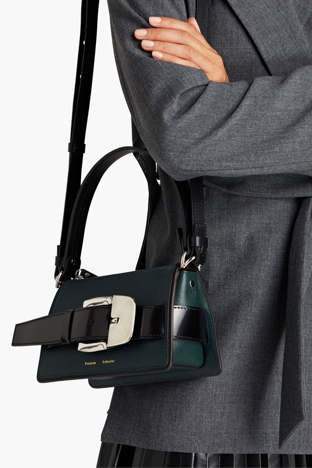 PROENZA SCHOULER Buckle small patent-trimmed textured-leather shoulder bag