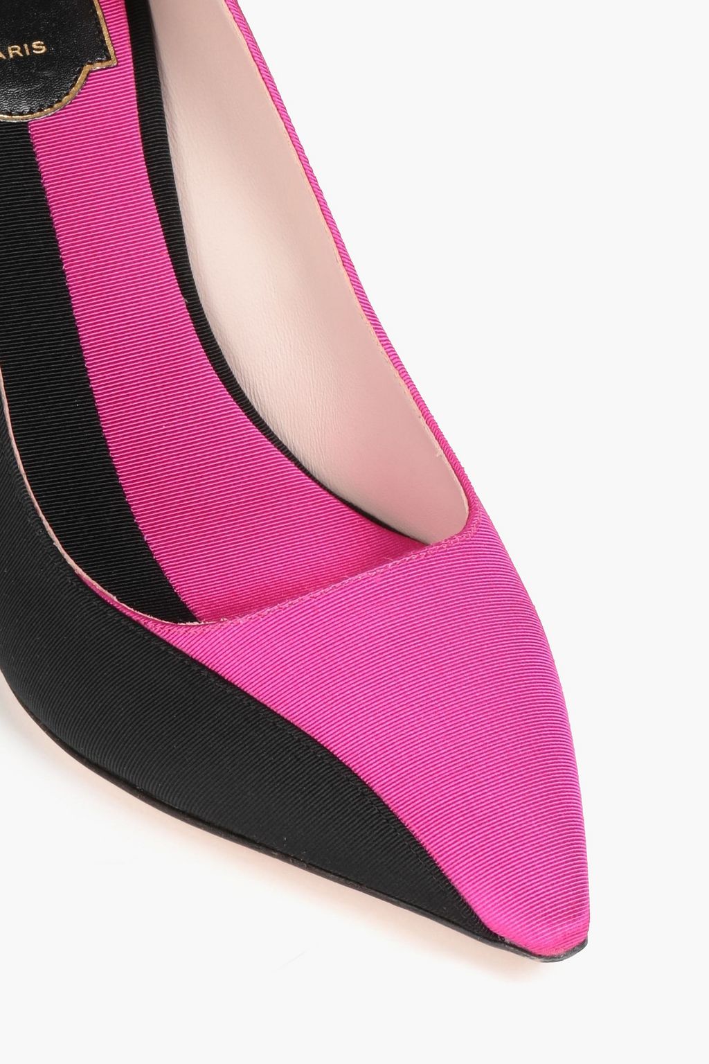 ROGER VIVIER حذاء بكعب عالٍ «بيبو» من القماش العثماني من لونين مزين بعقدة فيونكة