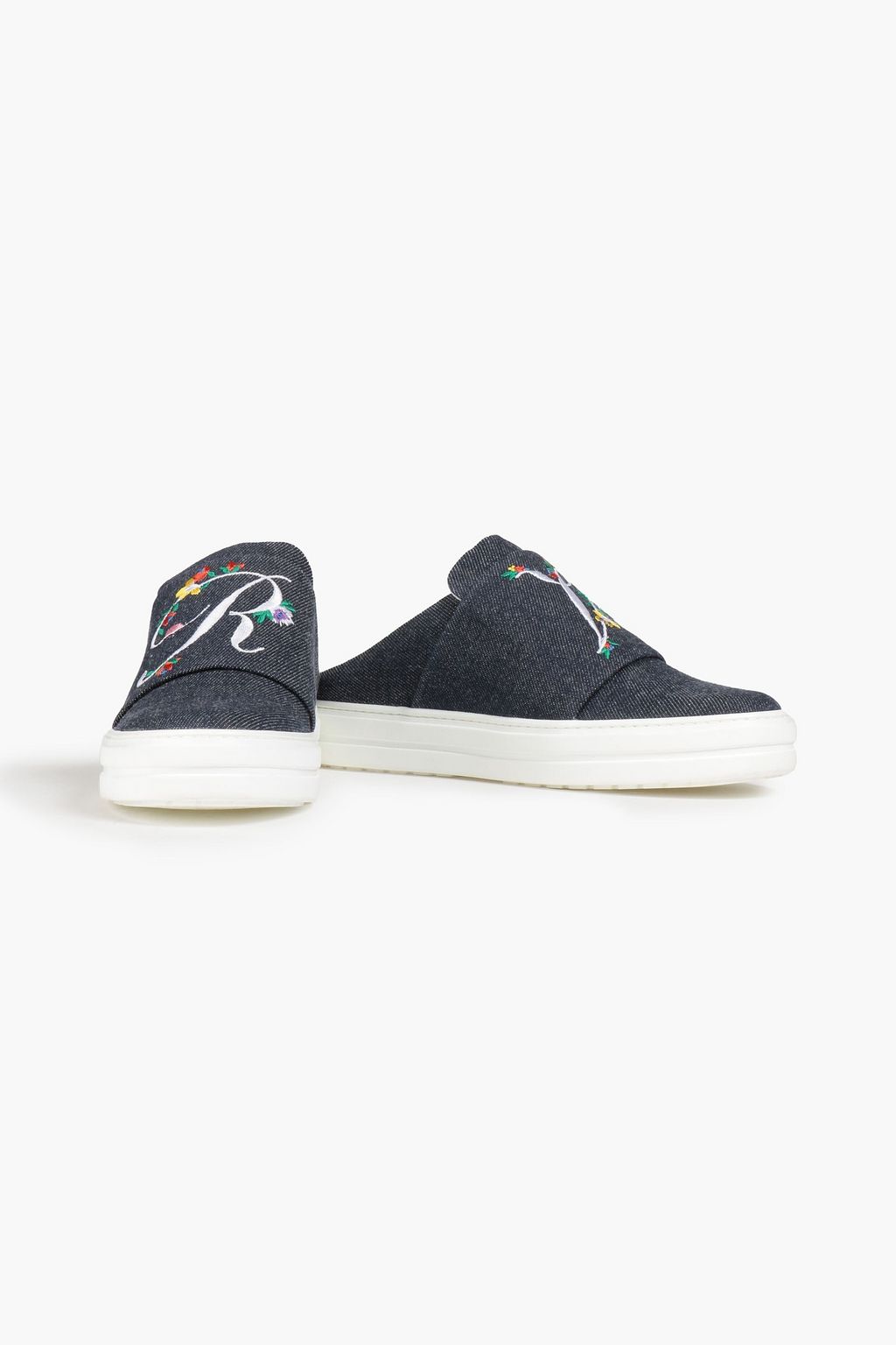 ROGER VIVIER Sneaky Viv Blooming embroidered denim slippers