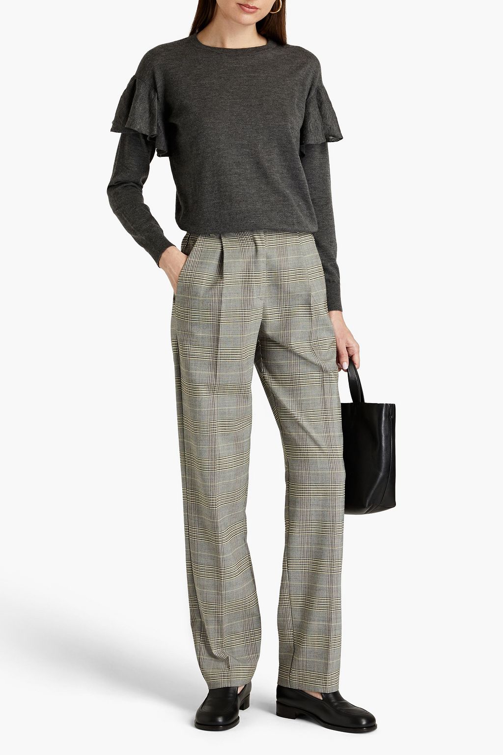 AUTUMN CASHMERE Ruffled mélange cashmere sweater