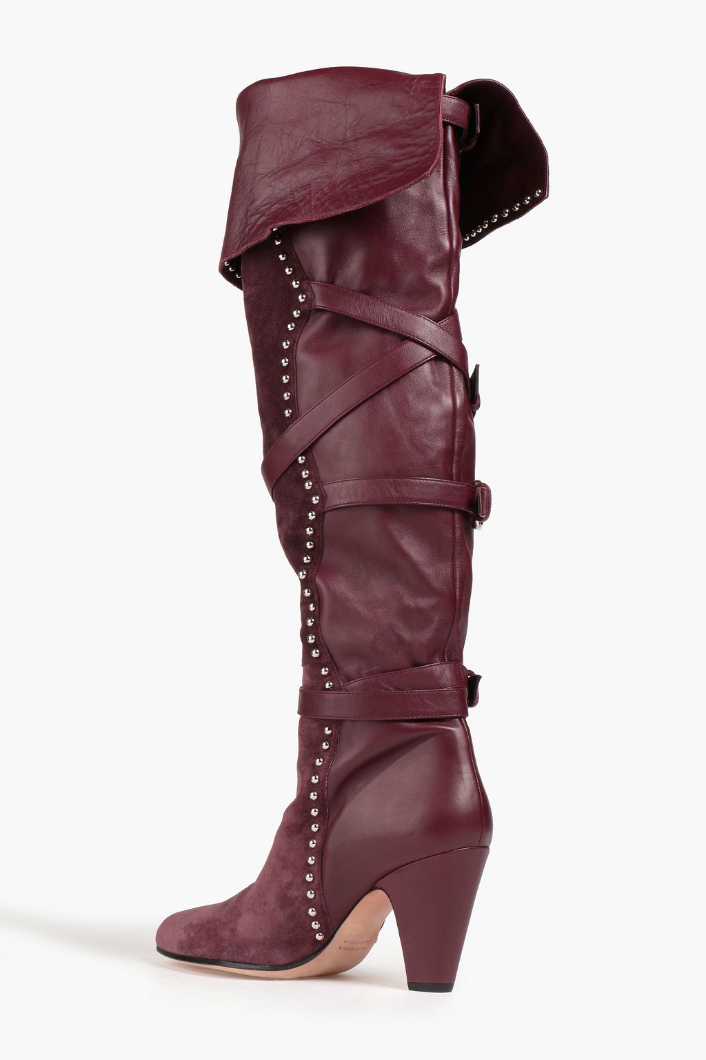 RED(V) Studded buckled leather and nubuck thigh boots