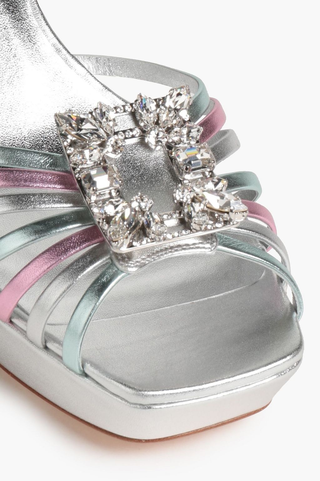 ROGER VIVIER Embellished metallic leather platform sandals
