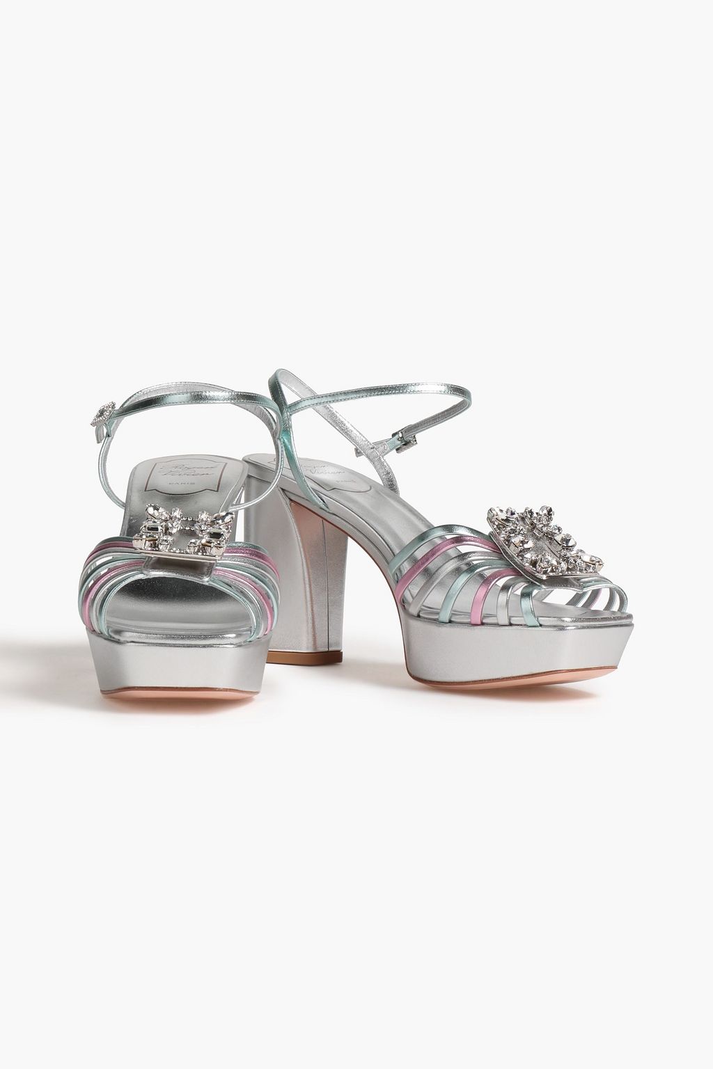 ROGER VIVIER Embellished metallic leather platform sandals