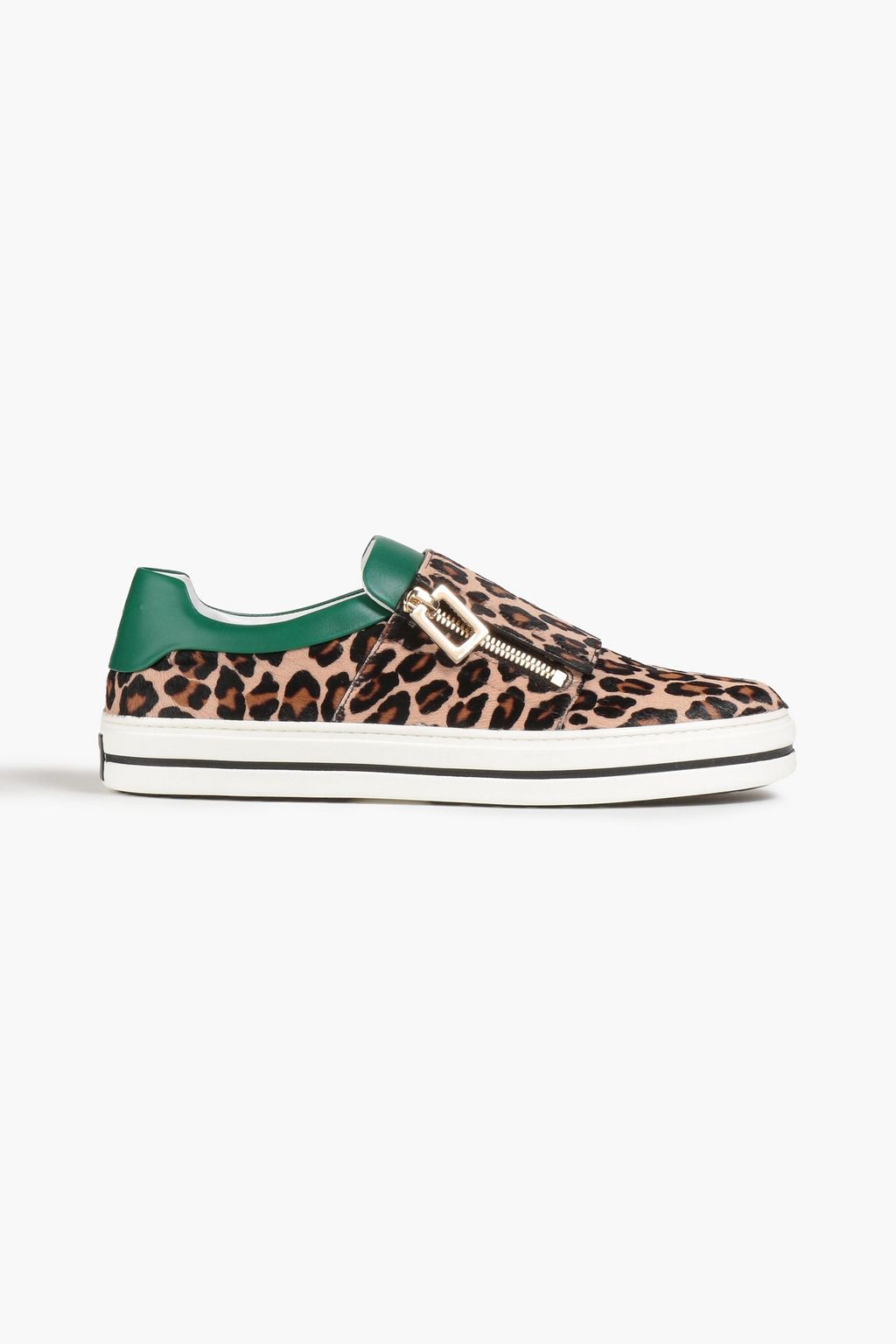 ROGER VIVIER Leopard-print calf-hair slip-on sneakers | THE OUTNET