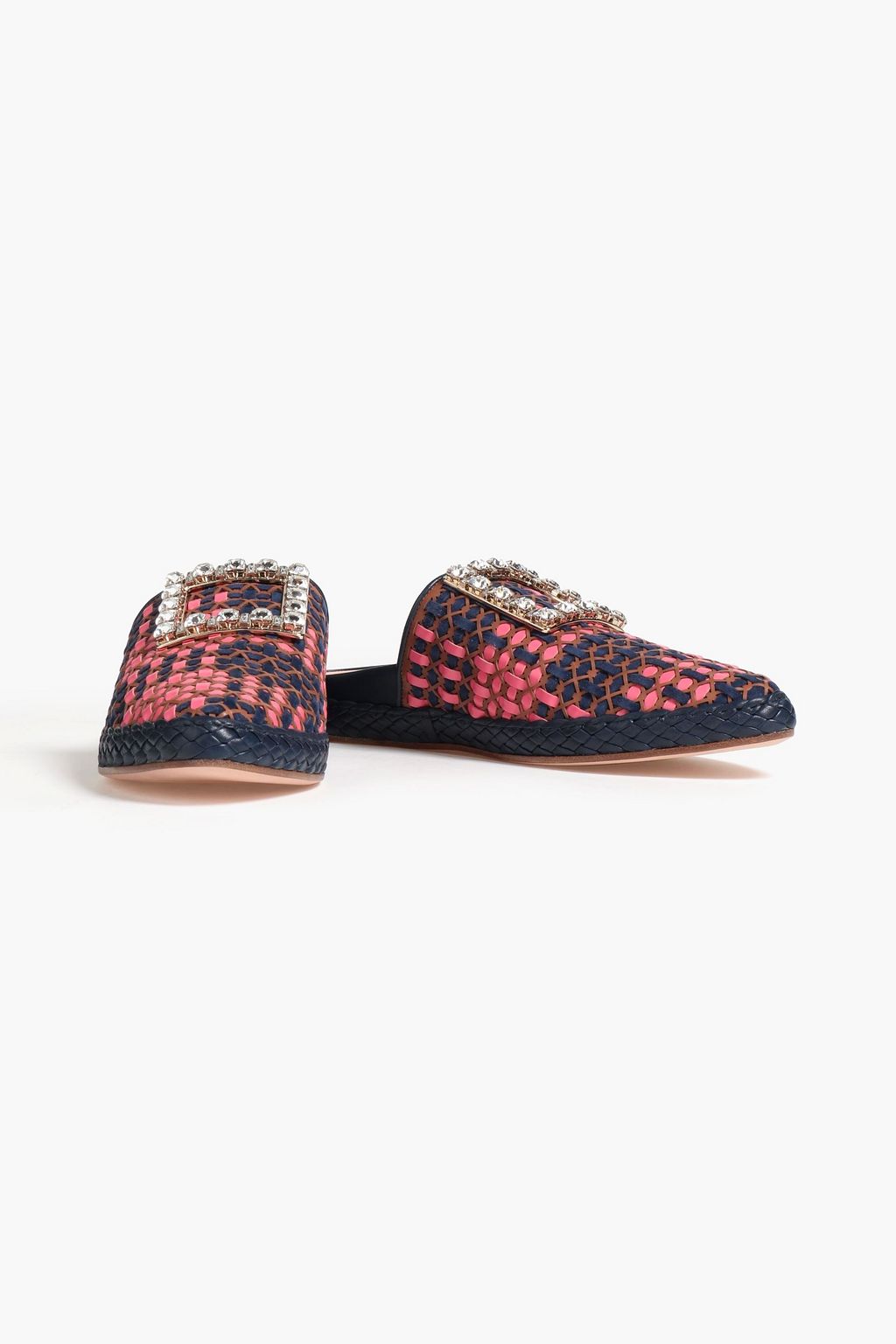 ROGER VIVIER RV Lounge crystal-embellished braided leather and suede slippers