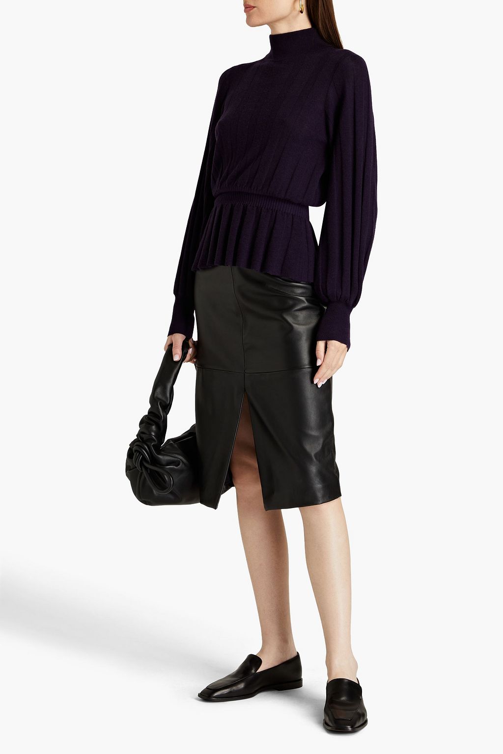 AUTUMN CASHMERE Ribbed cashmere peplum turtleneck sweater