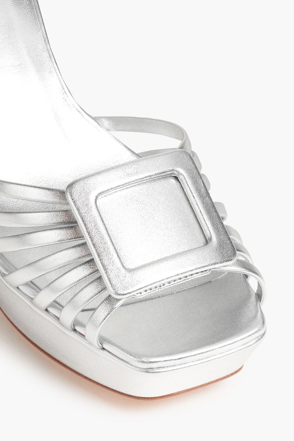 ROGER VIVIER Buckle-embellished metallic leather platform sandals