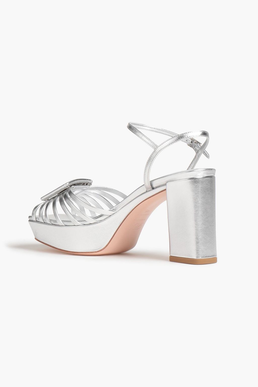 ROGER VIVIER Buckle-embellished metallic leather platform sandals