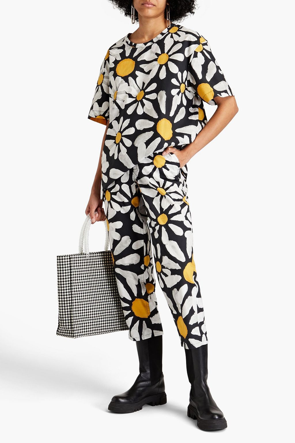 MARNI Cropped floral-print cotton-poplin tapered pants