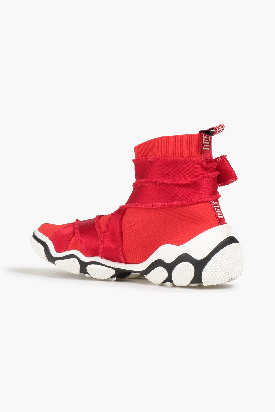 Shop Red Valentino Glam Run Satin-trimmed Stretch-knit High-top Sneakers In Red