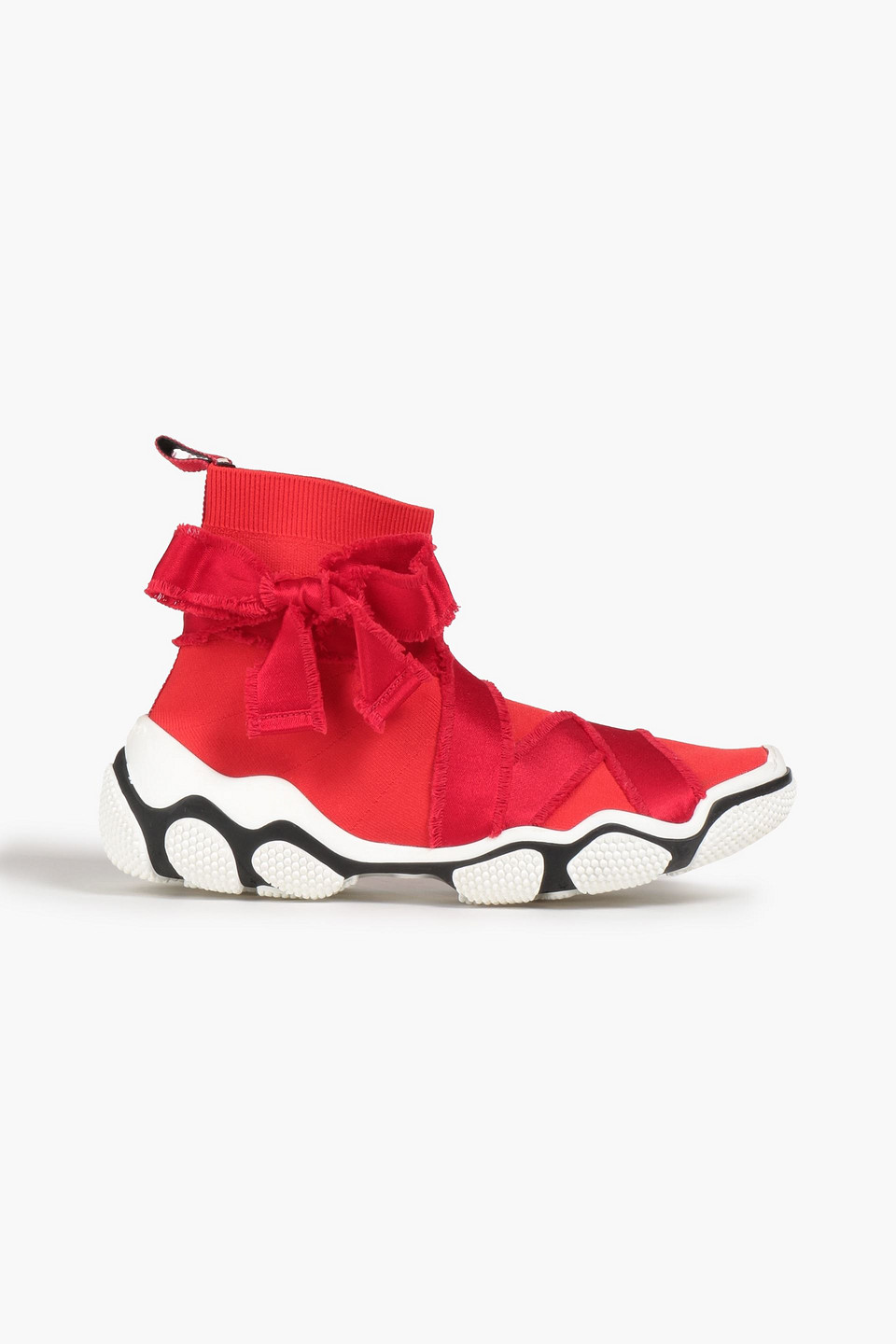 Red Valentino Satin-trimmed Stretch-knit High-top Sneakers In Red