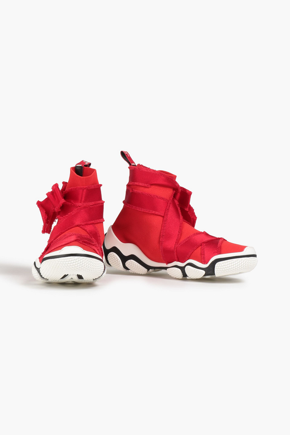 Shop Red Valentino Glam Run Satin-trimmed Stretch-knit High-top Sneakers In Red