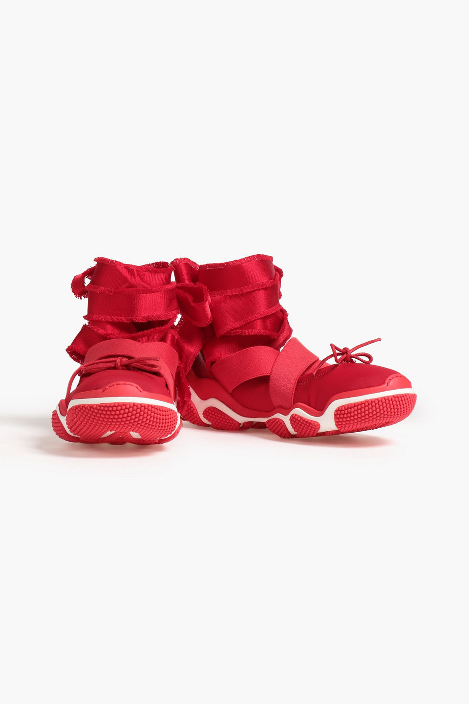 Shop Redv Leather-trimmed Neoprene Sneakers In Red