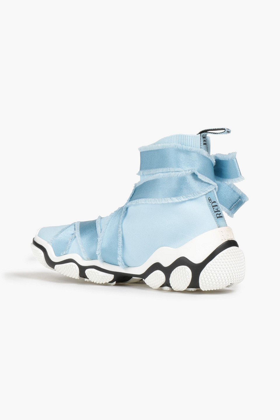 Shop Red Valentino Glam Run Satin-trimmed Stretch-knit High-top Sneakers In Light Blue