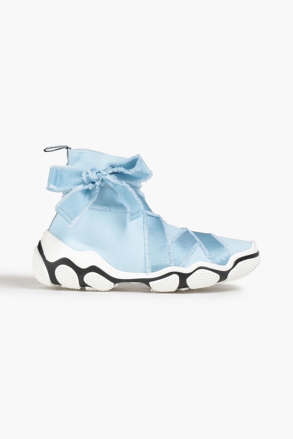 Red Valentino Satin-trimmed Stretch-knit High-top Sneakers In Light Blue