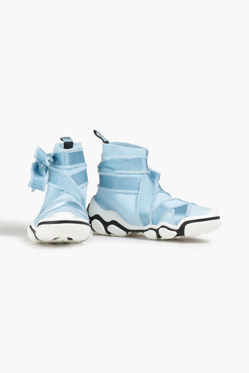 Shop Red Valentino Glam Run Satin-trimmed Stretch-knit High-top Sneakers In Light Blue