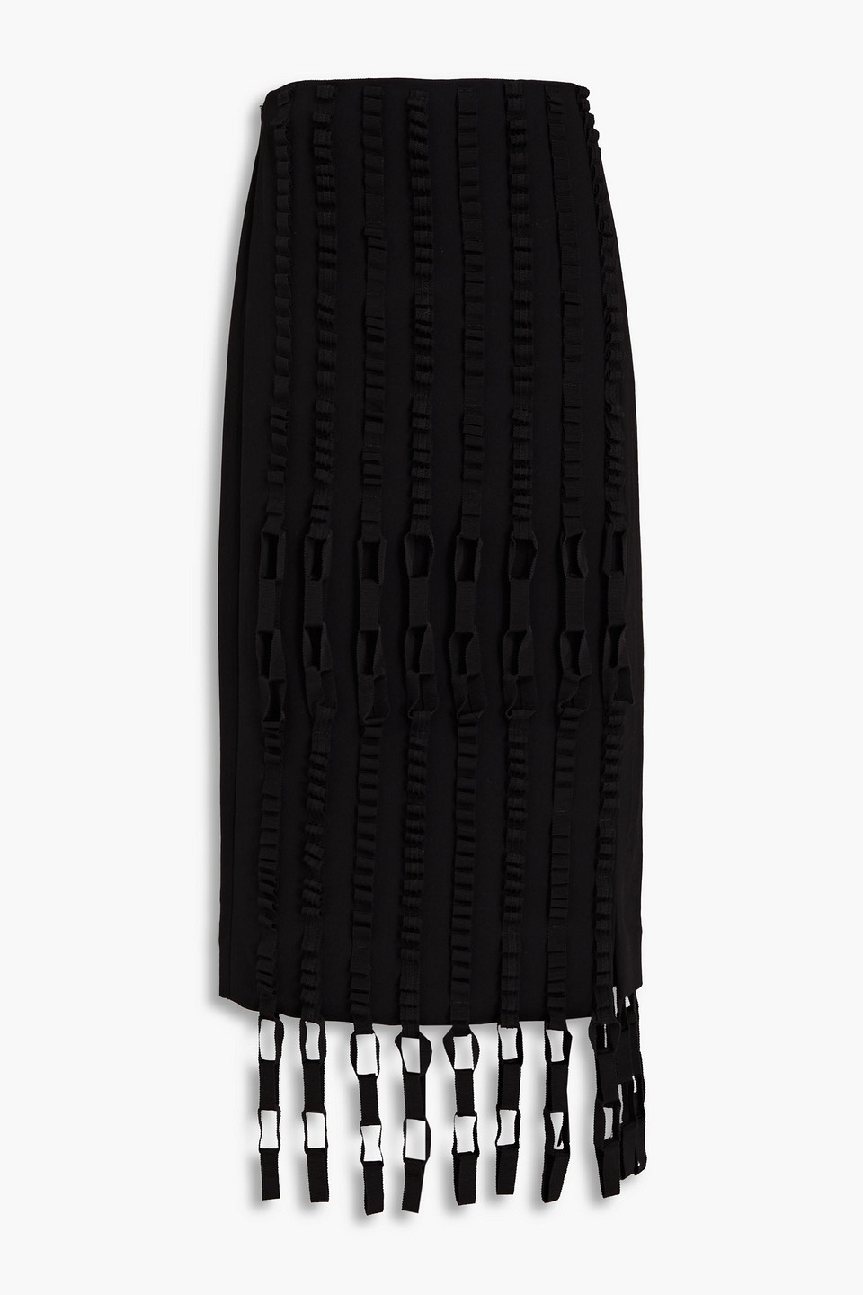 FERRAGAMO FRINGED WOOL-TWILL MIDI SKIRT 3074457345632790728