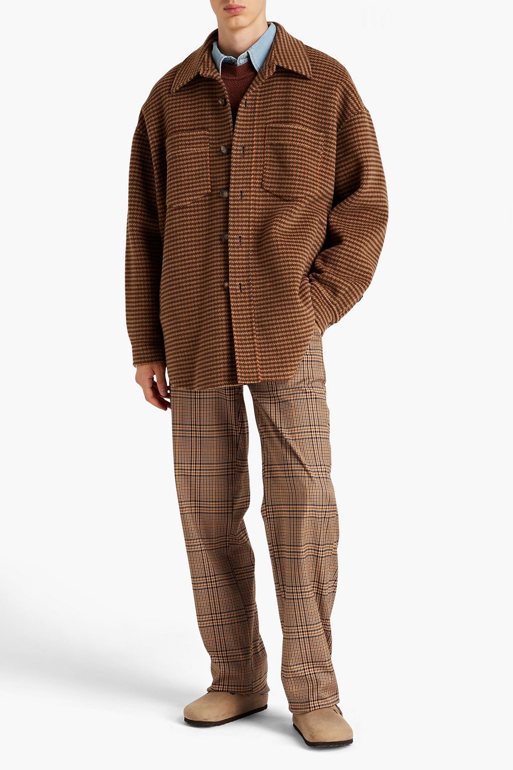 NANUSHKA Oversized houndstooth wool and silk-blend felt overshirt