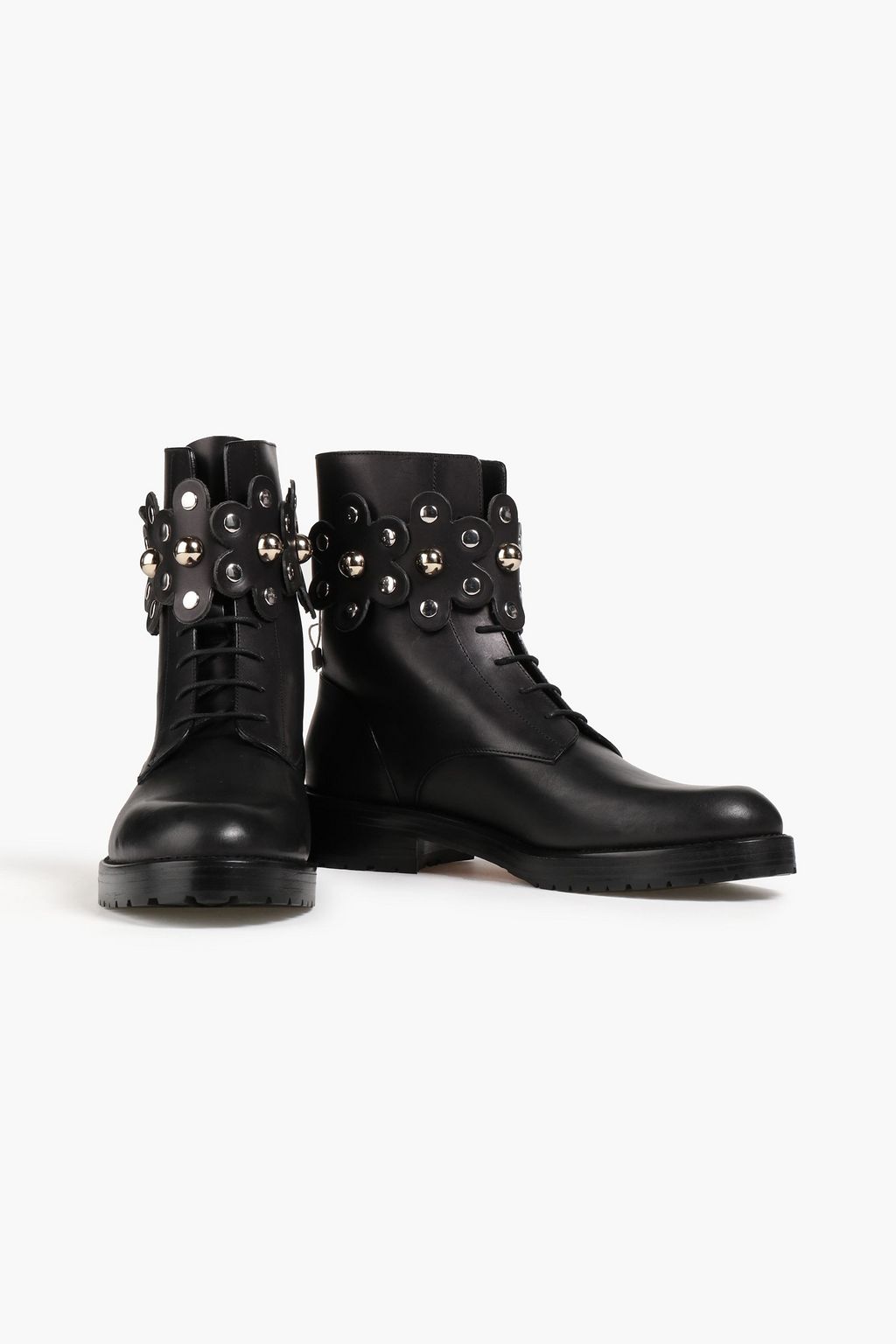 RED(V) Flower Puzzle studded laser-cut leather combat boots