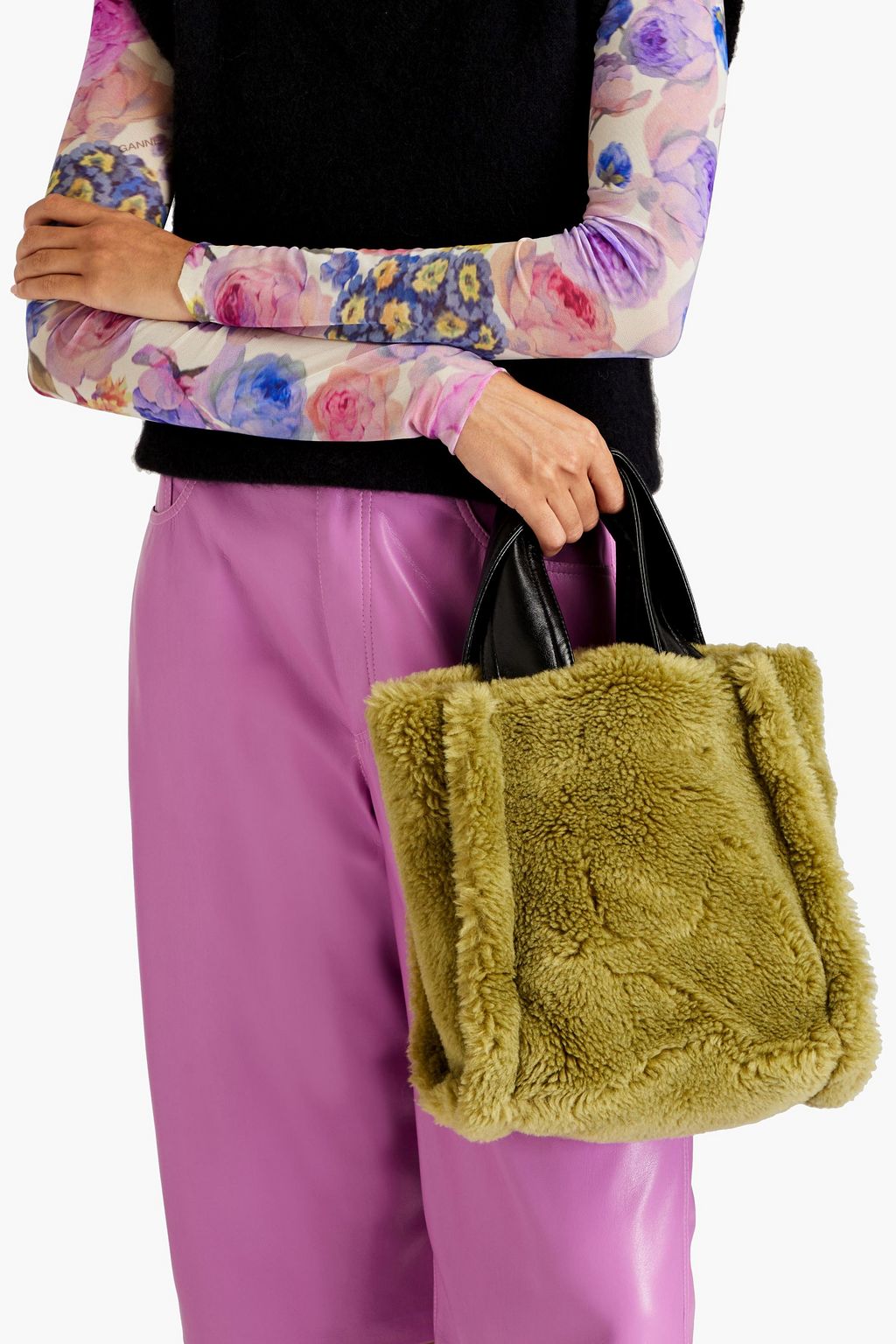 STAND STUDIO Lucille two-tone faux shearling tote
