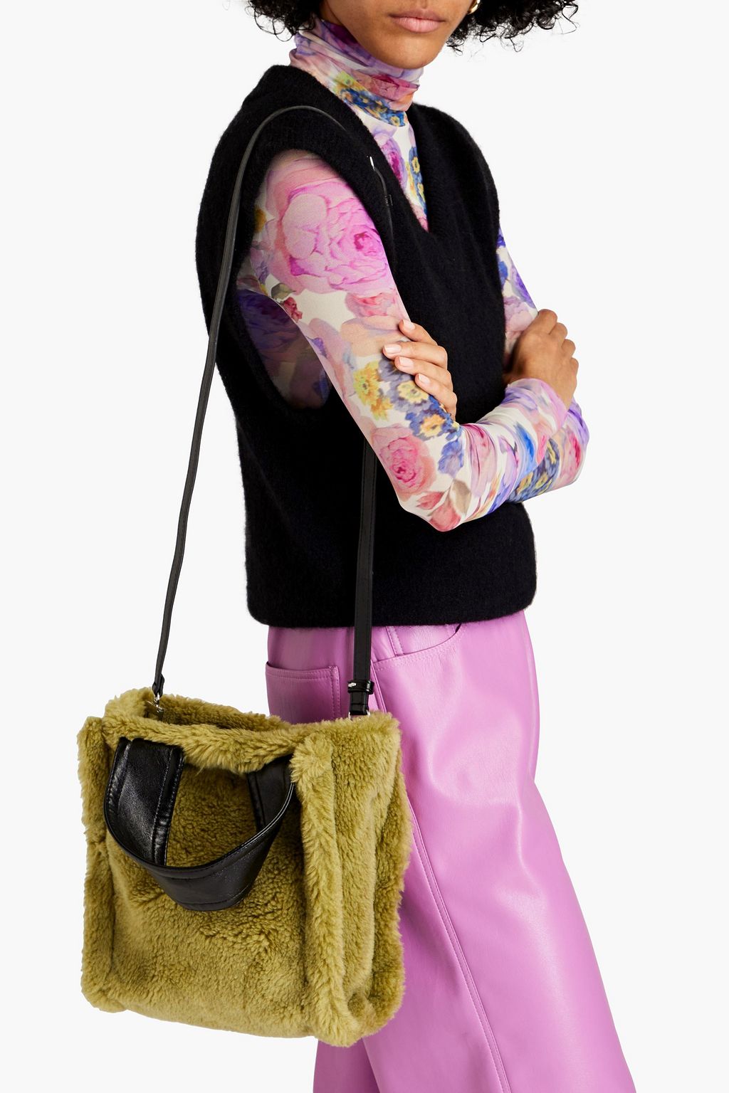 STAND STUDIO Lucille two-tone faux shearling tote