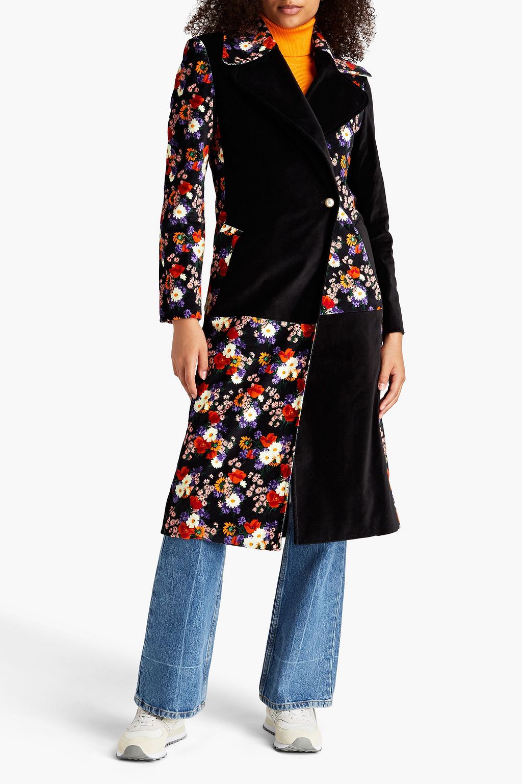 STAUD Candice floral-print cotton-blend velvet coat
