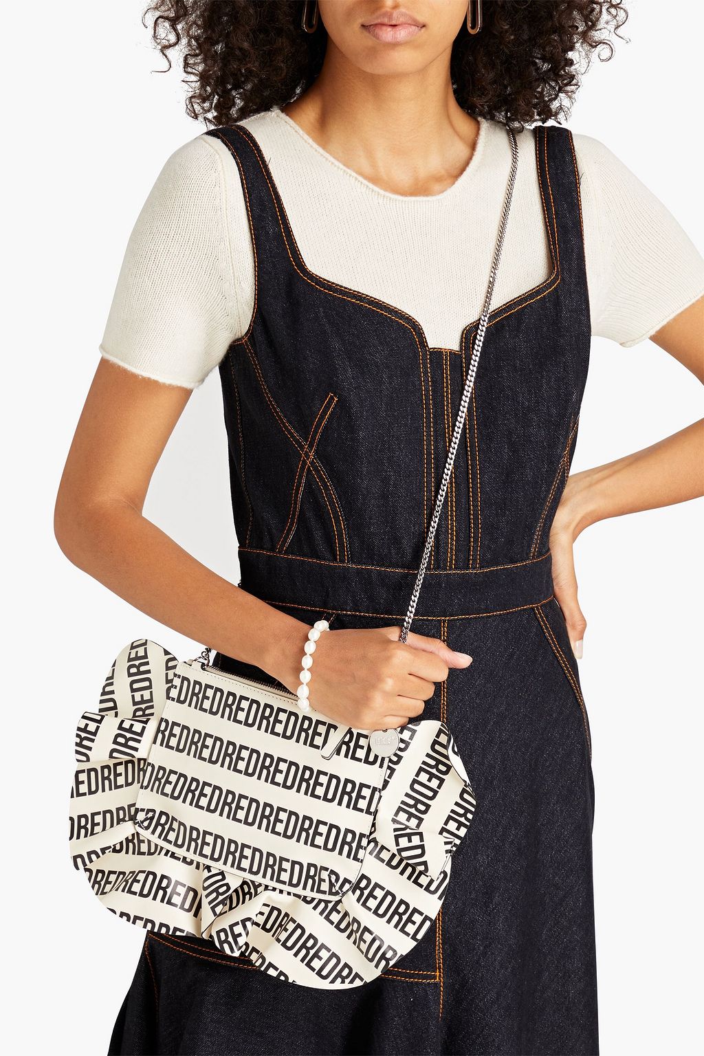 RED(V) Ruffled printed leather shoulder bag