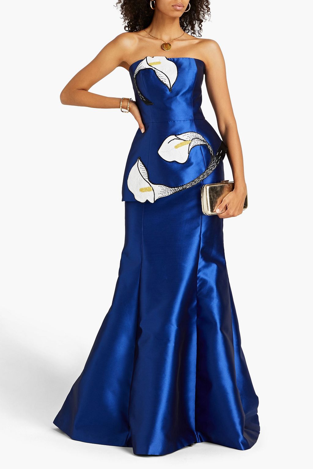 ANDREW GN Layered floral-appliquéd mikado gown