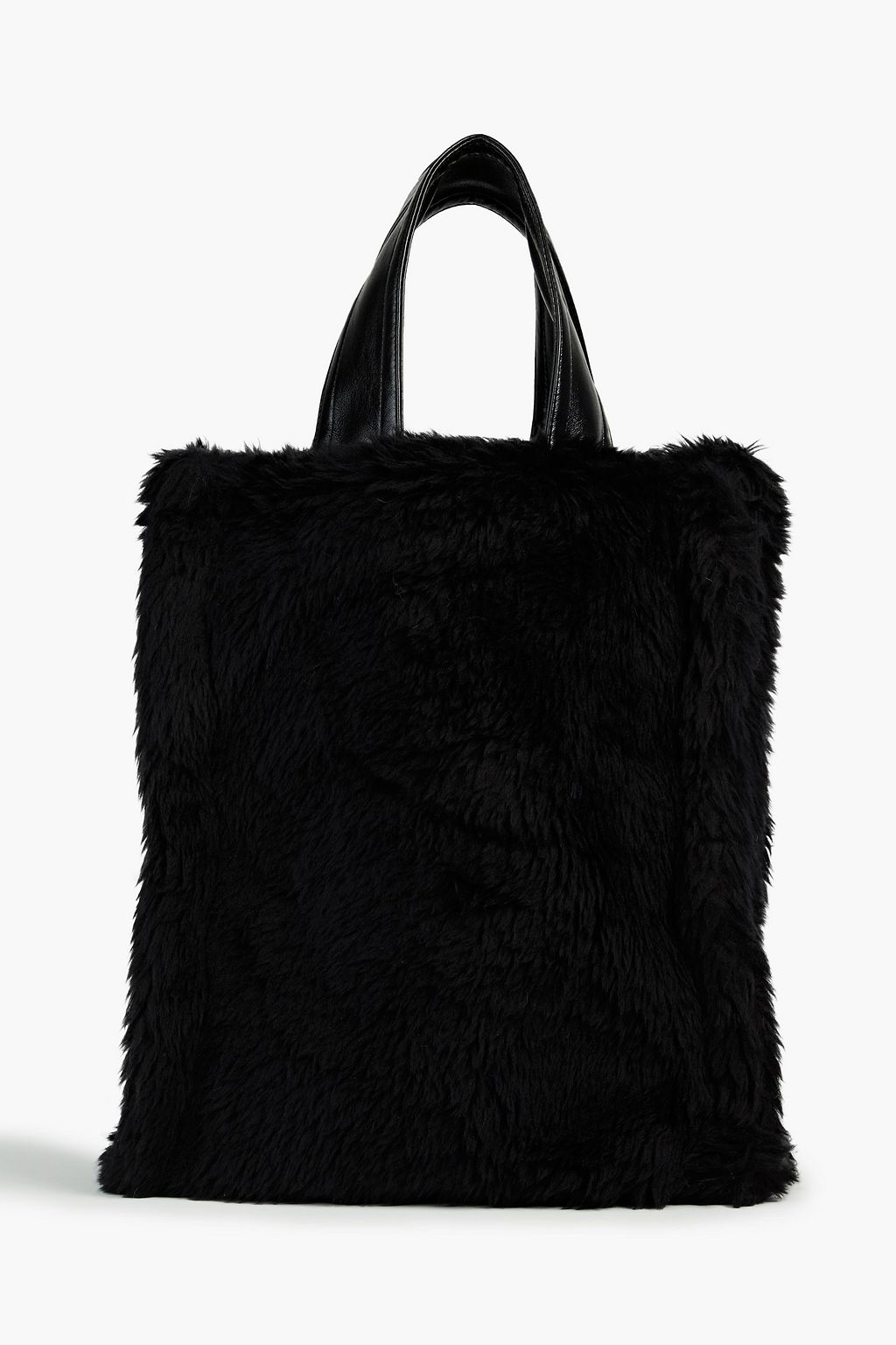 Staud FELIX Sherpa Tote Bag, Faux Shearling & Leather Trim in Black,  Fits Laptop