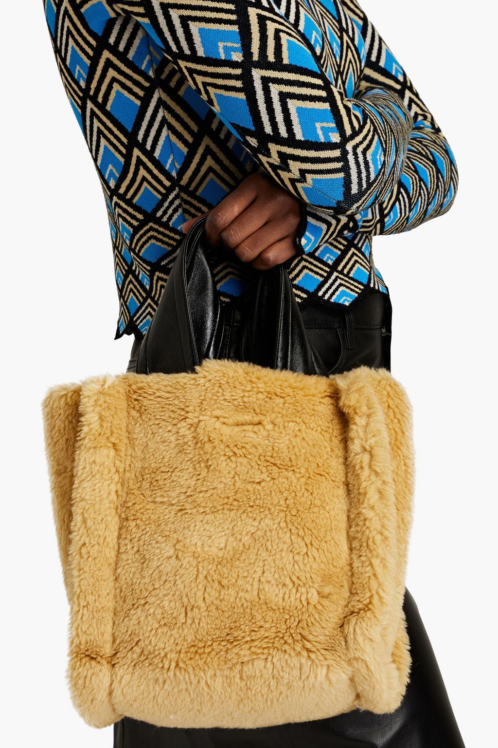 STAND STUDIO Lucille two-tone faux shearling tote