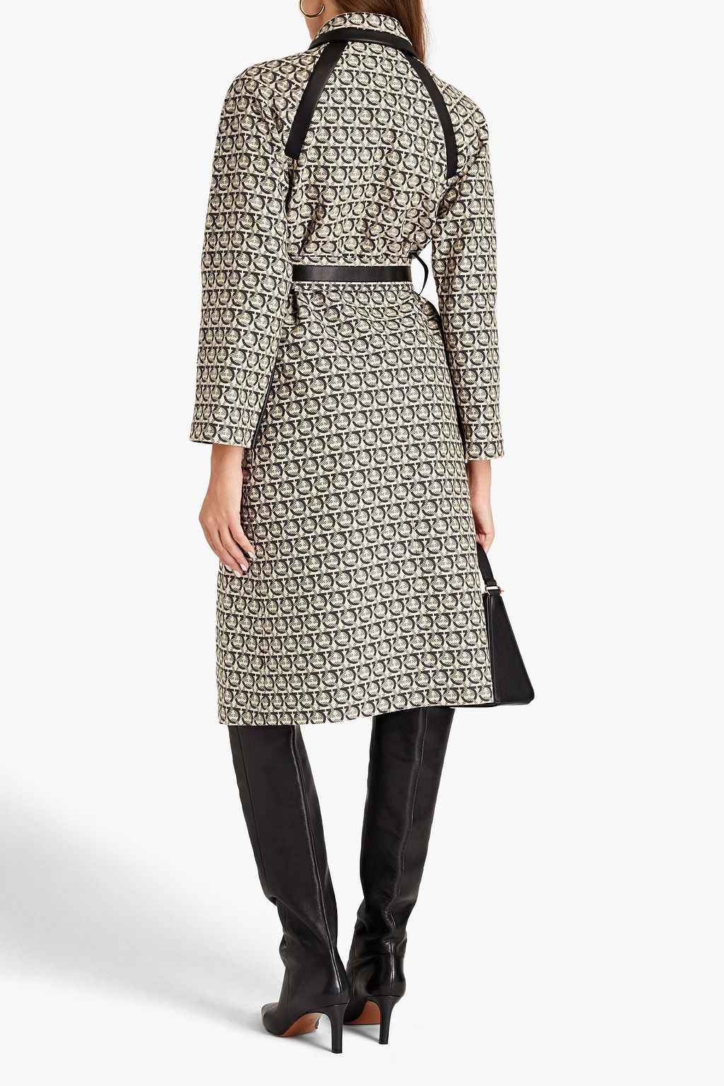 FERRAGAMO Leather-trimmed cotton-jacquard coat