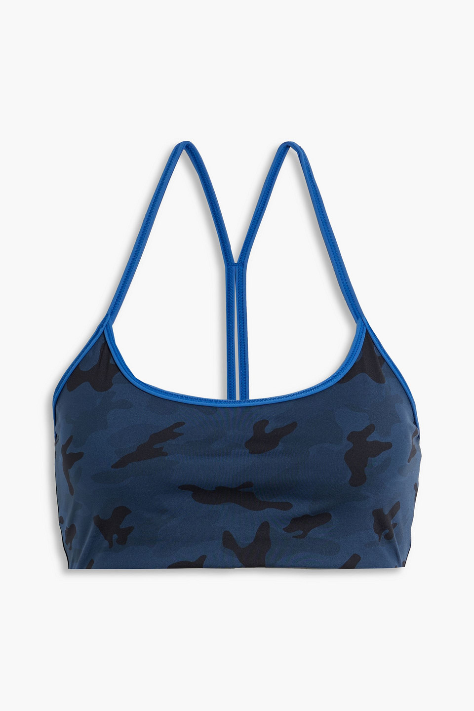 Camouflage-print stretch sports bra