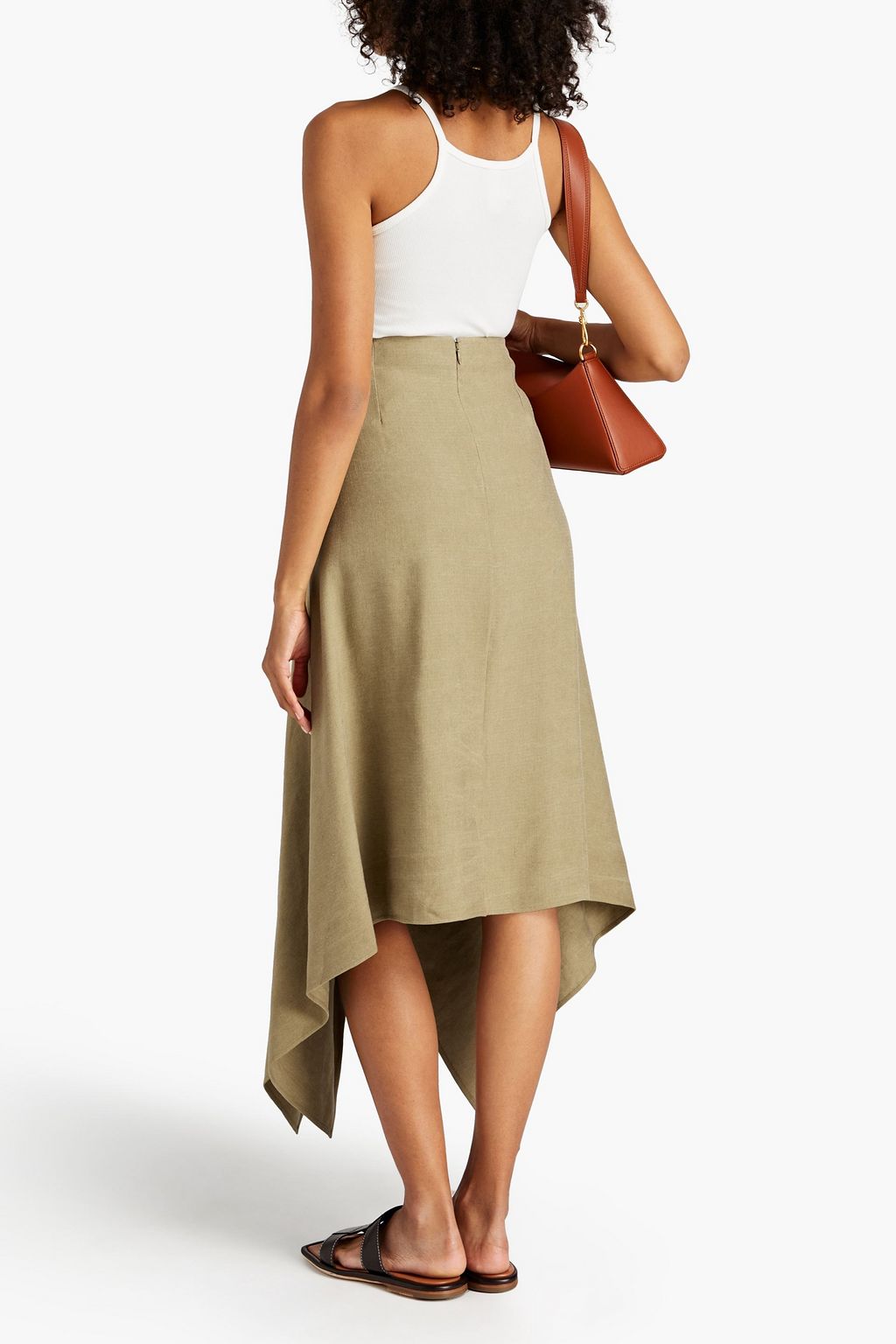 FERRAGAMO Asymmetrischer Midirock aus einer Leinen-Seidenmischung