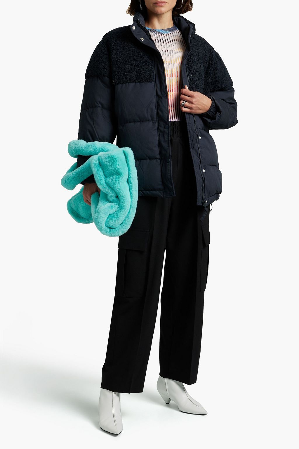 GOOD AMERICAN Faux shearling-paneled quilted shell jacket