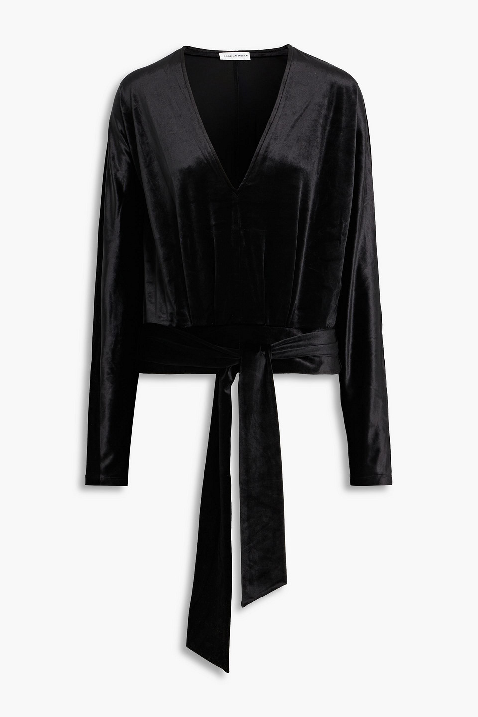 GOOD AMERICAN PLEATED BELTED STRETCH-VELVET TOP,3074457345632796697