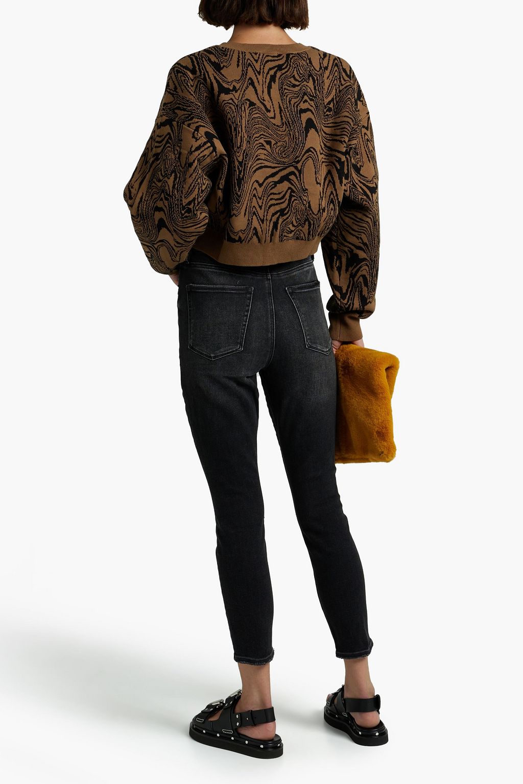 GOOD AMERICAN Good Waist cropped distressed mid-rise skinny jeans