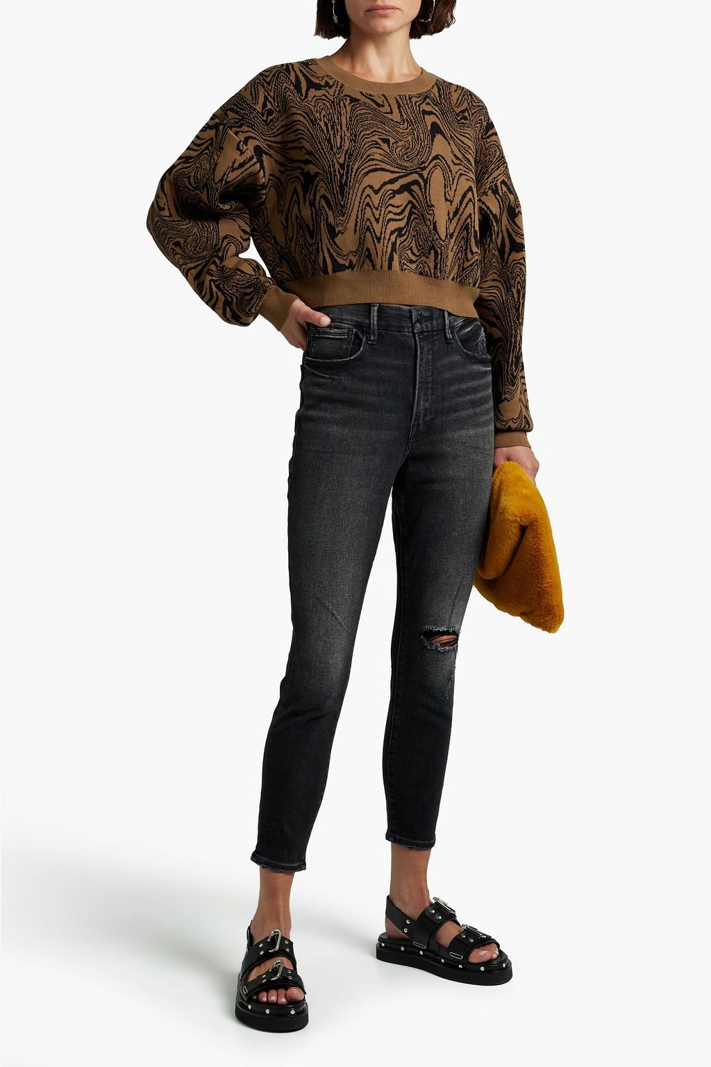 GOOD AMERICAN Good Waist cropped distressed mid-rise skinny jeans