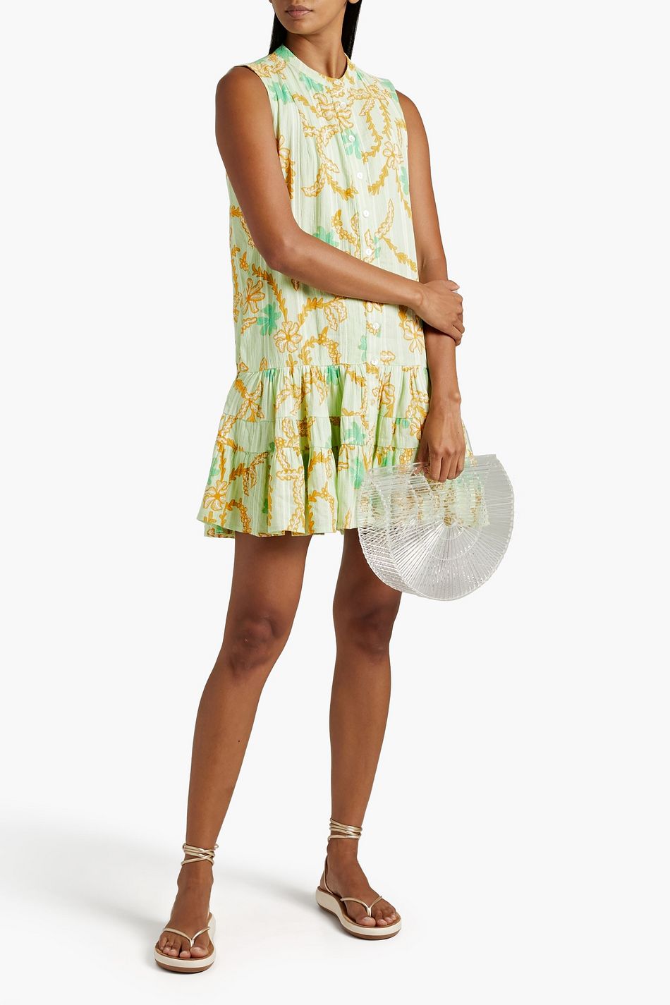 JOIE Alaga tiered floralprint cottonjacquard mini dress THE