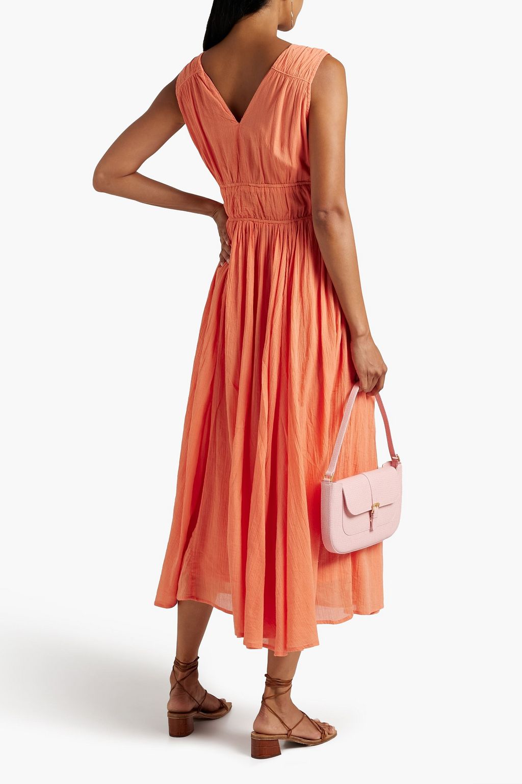 JOIE Margarettea gathered crinkled cottongauze midi dress Sale up to