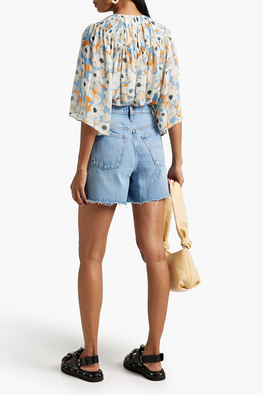 JOIE Rosalind gathered printed silk-chiffon blouse