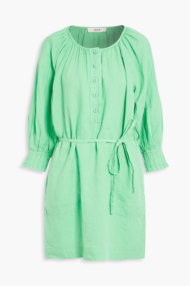 Landra gathered belted linen mini dress