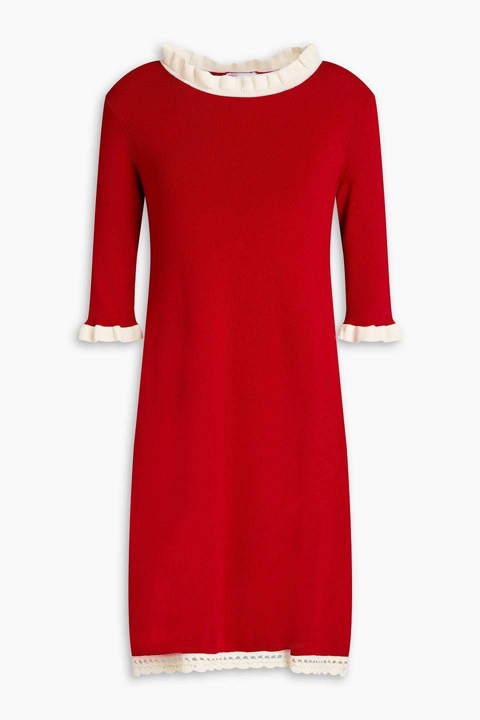 Red Valentino Ruffle-trimmed Knitted Mini Dress In Red