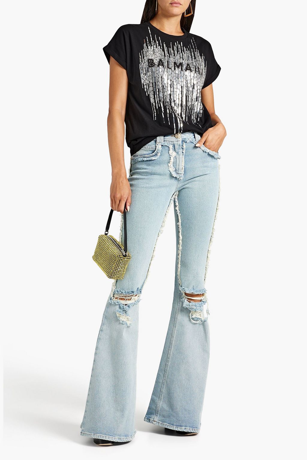 BALMAIN Embellished cotton-jersey T-shirt