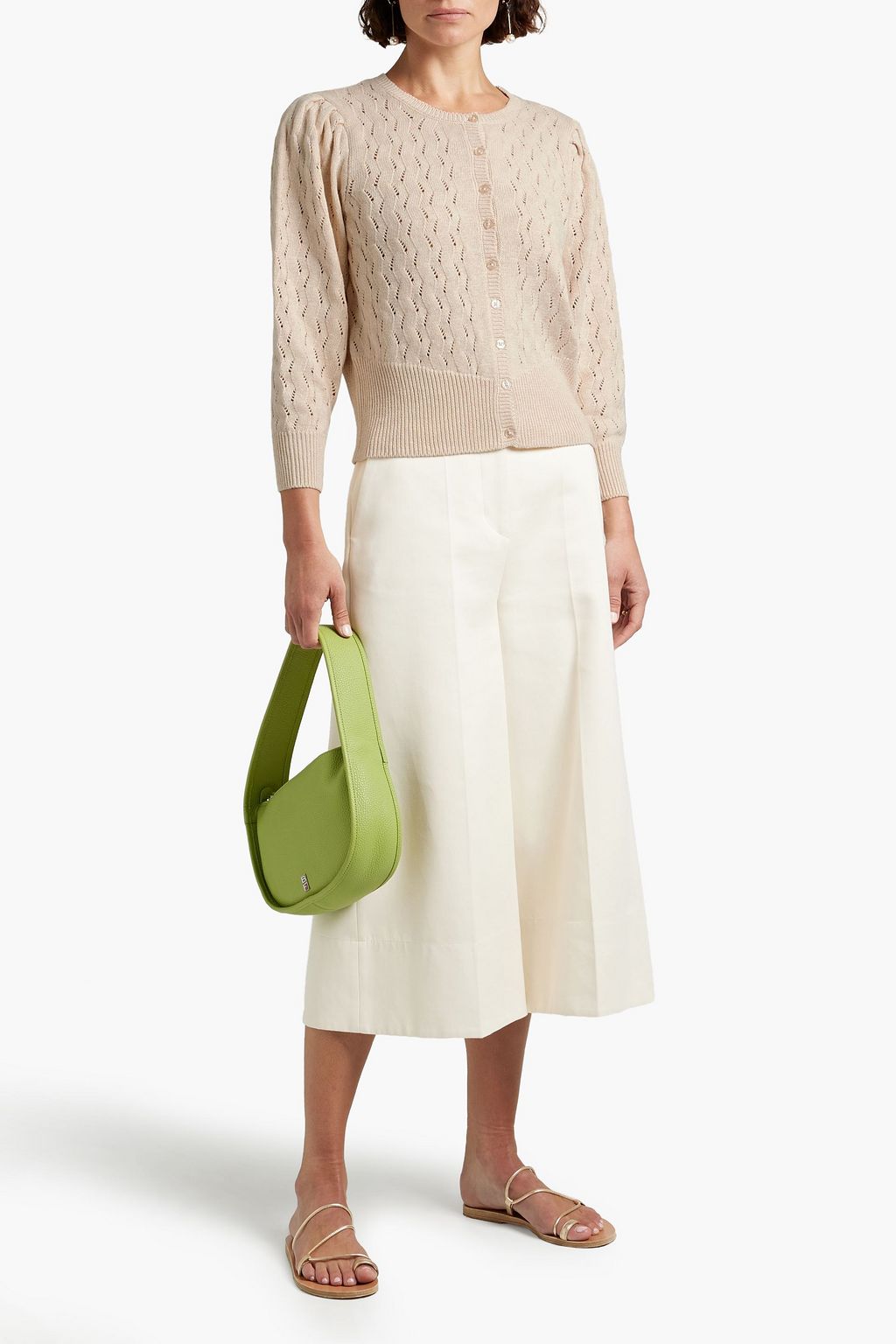 JOIE Wilsale pointelle-knit cotton and linen-blend cardigan