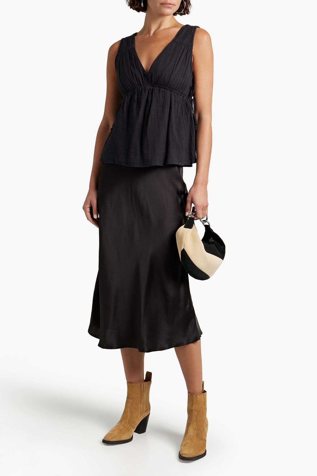 JOIE Lytle gathered crinkled cotton-gauze top