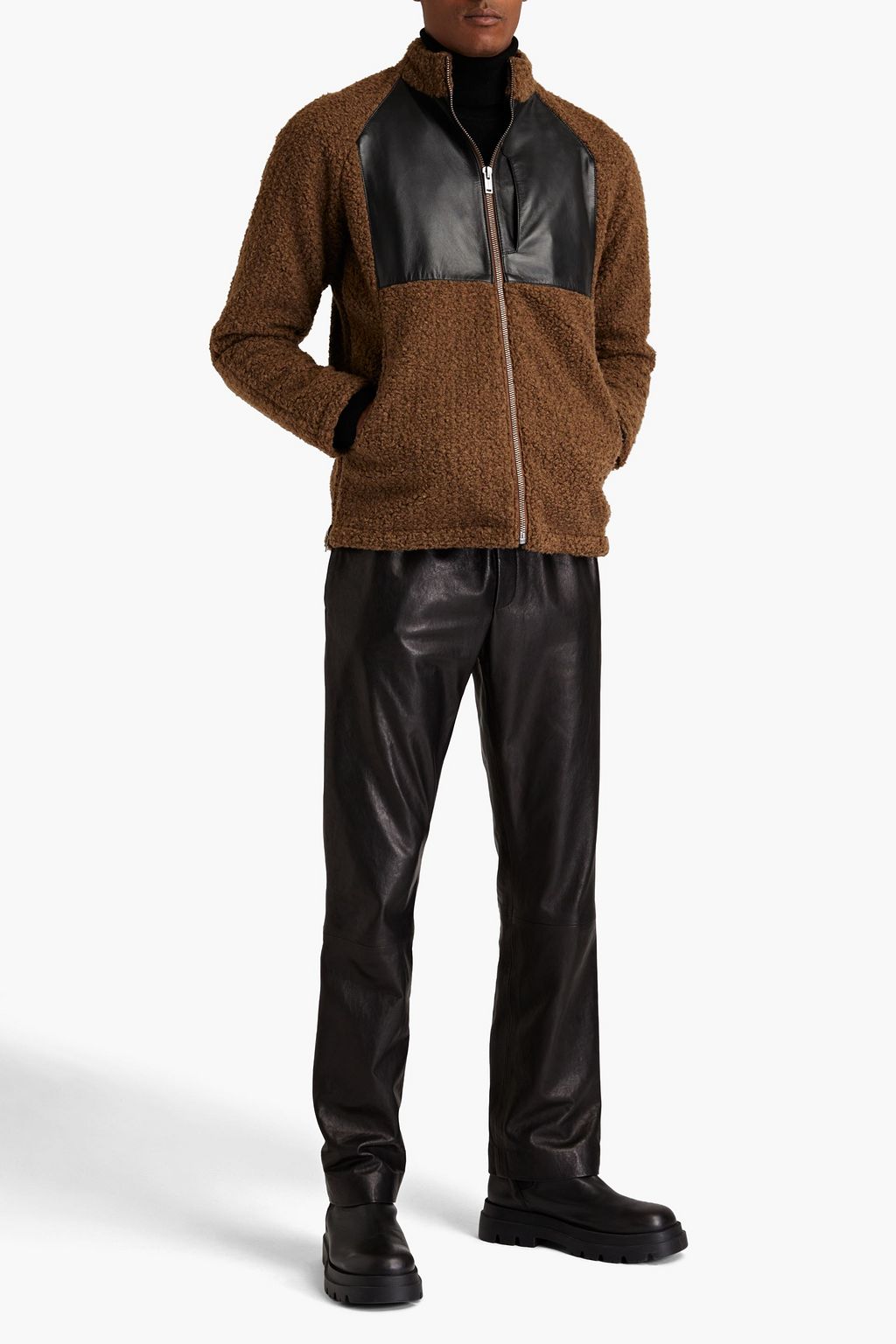 DEADWOOD Leather-trimmed fleece jacket