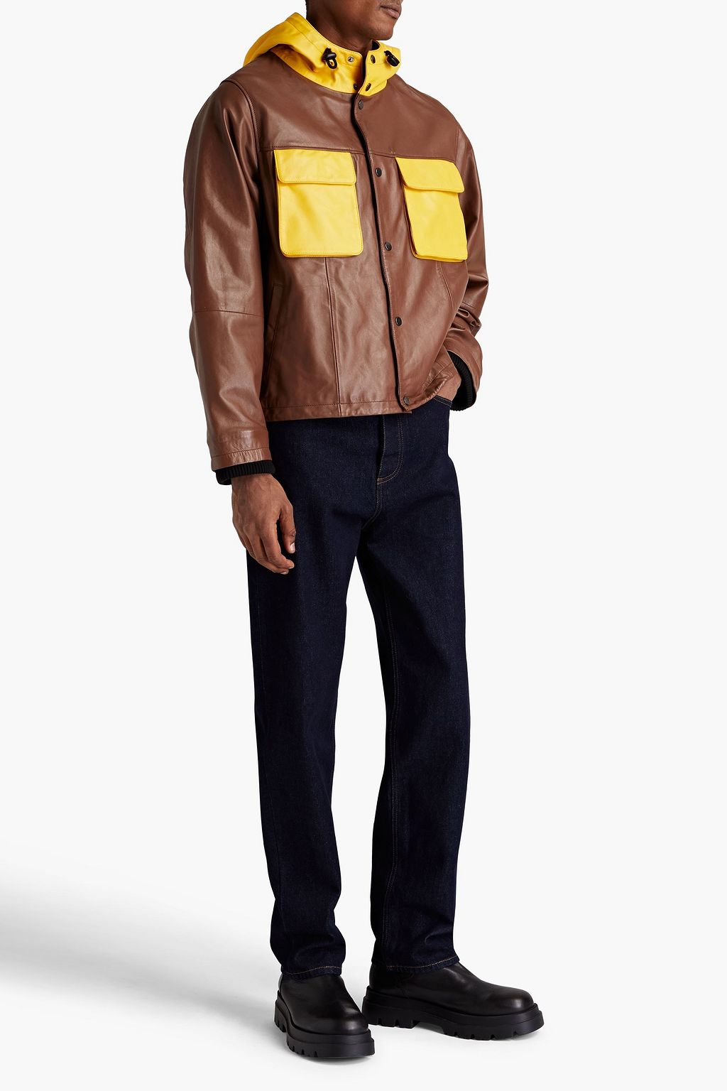 DEADWOOD Two-tone leather hooded jacket