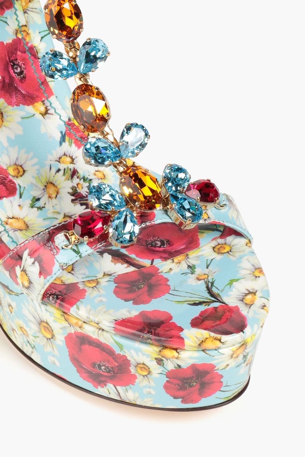DOLCE & GABBANA Plateau-Wedges aus Lackleder mit floralem Print