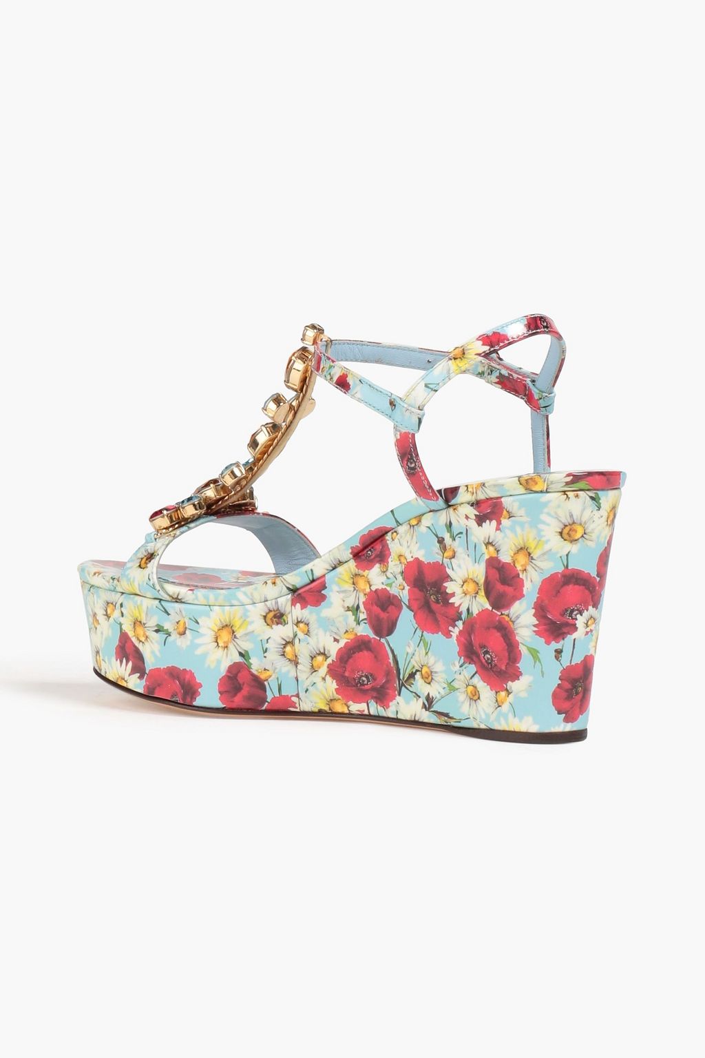 DOLCE & GABBANA Plateau-Wedges aus Lackleder mit floralem Print