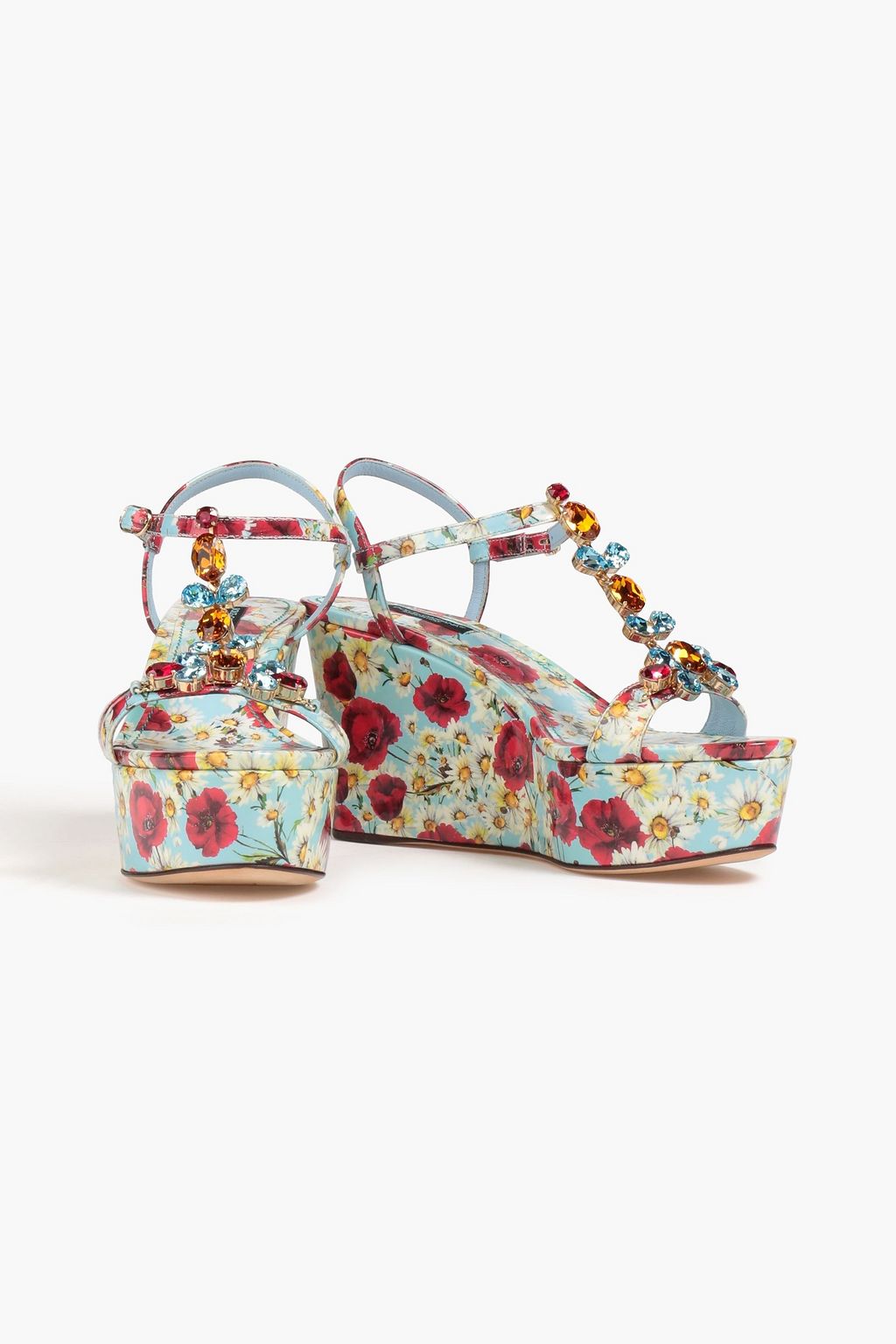 DOLCE & GABBANA Plateau-Wedges aus Lackleder mit floralem Print